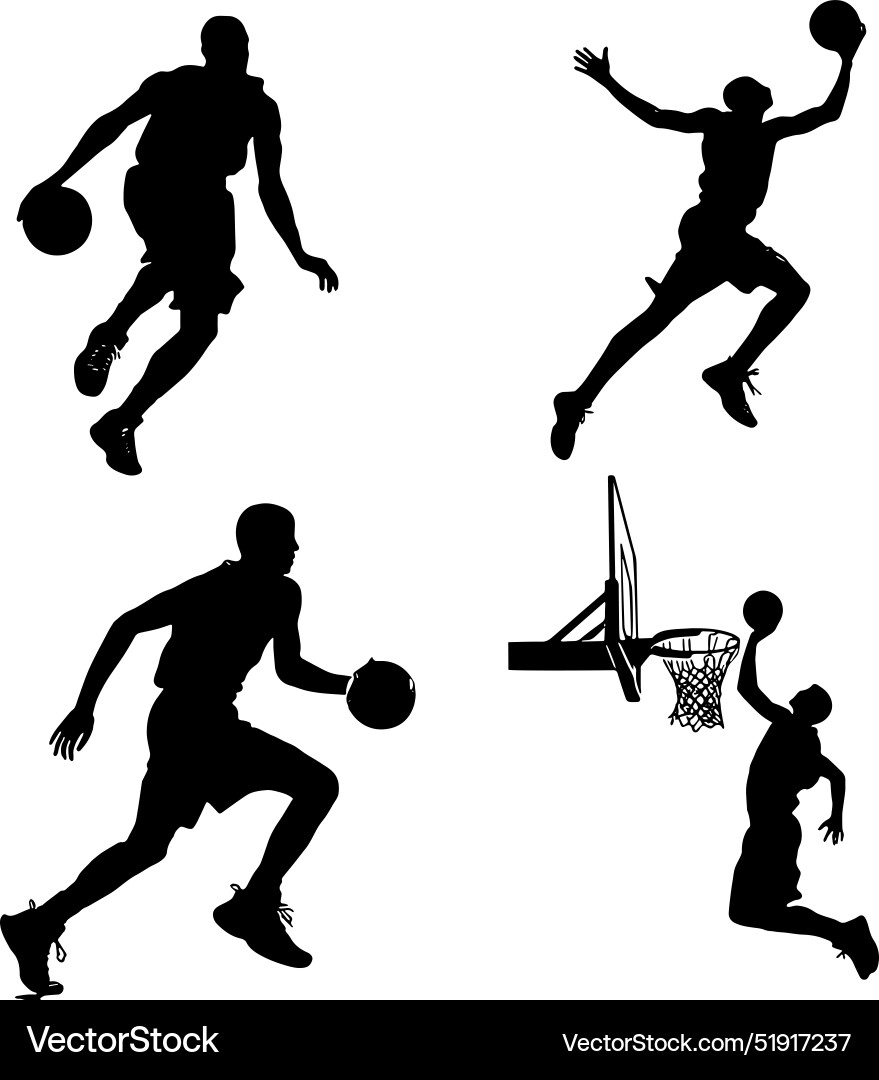 Set of basketball player silhouettes vector image