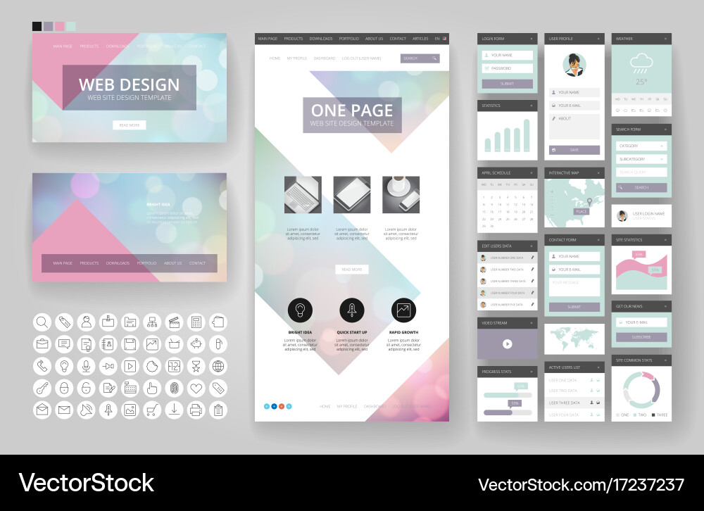 Website design template and interface elements vector image