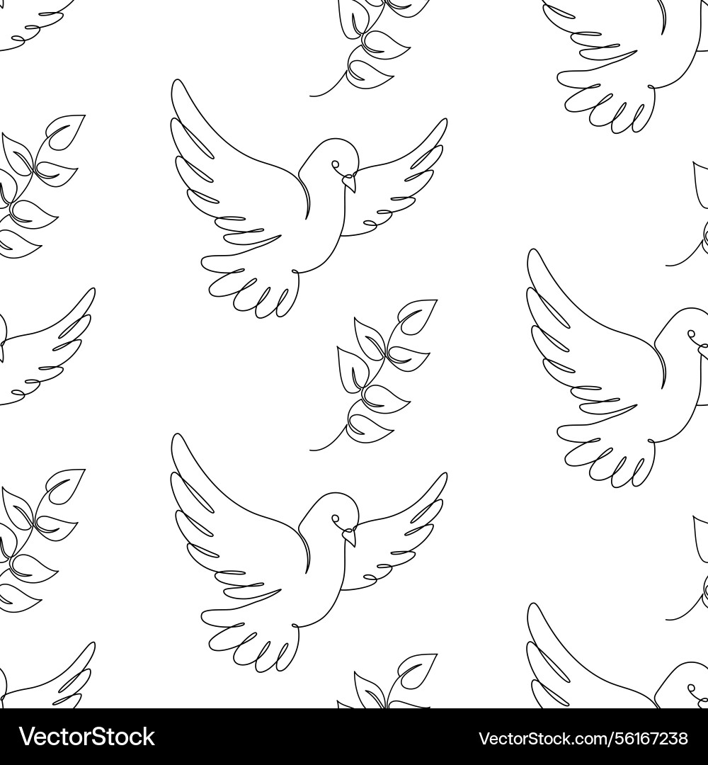 Seamless pattern dove bird one continuous line Seamless pattern dove bird one continuous line Vector Image