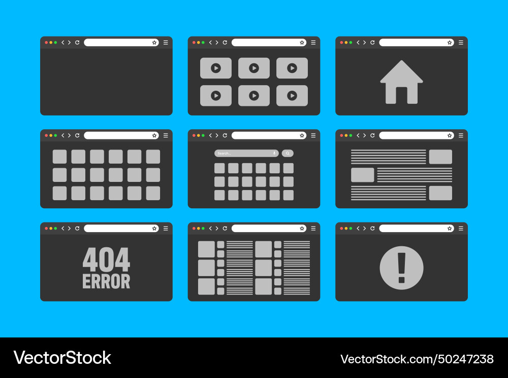 Web browser window pages layout with toolbar Web browser window pages layout with toolbar vector image