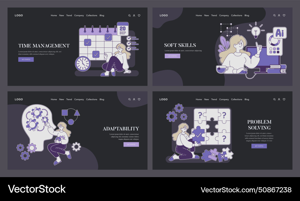 Web template set focusing on soft skills Web template set focusing on soft skills Vector Image
