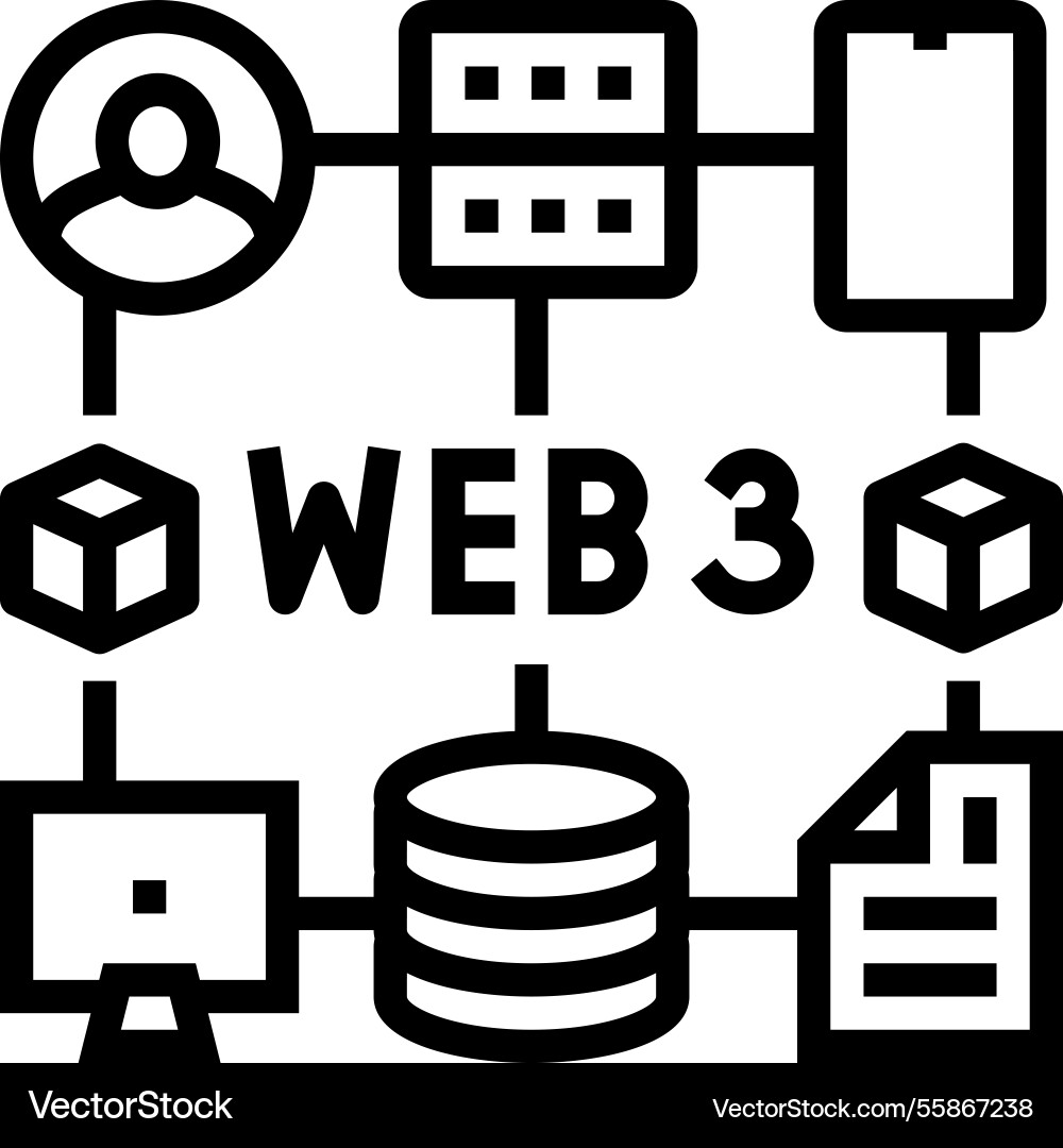 Web3 integration decentralized application line Web3 integration decentralized application line vector image