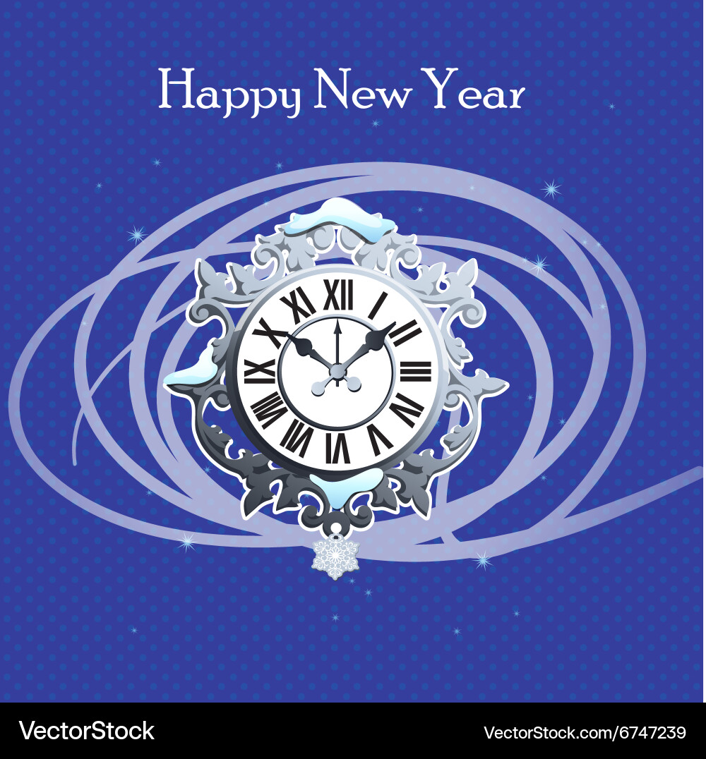 Clock with snow and abstraction lines Vector Image