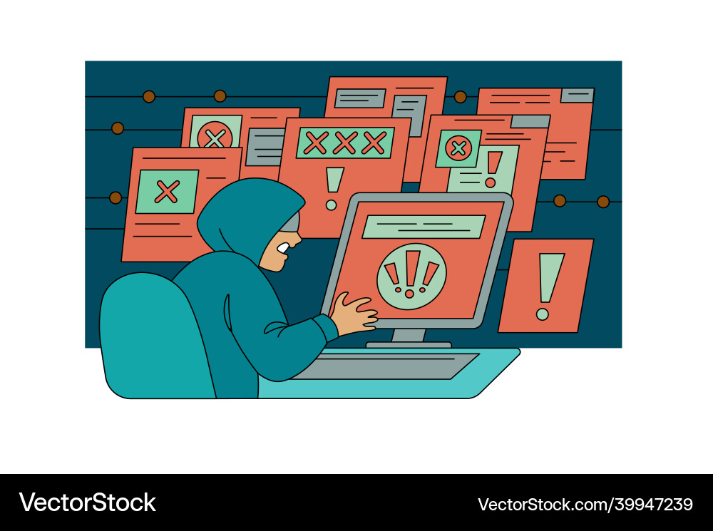 Hacker mit Computer stehlen vertrauliche Daten Hacker mit Computer stehlen vertrauliche Daten vektorbild