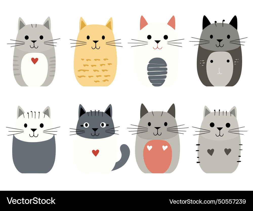 Image collection eight stylized cats Royalty Free Vector