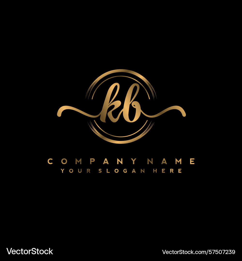 Kb initial handwriting logo with circular wave Vector Image