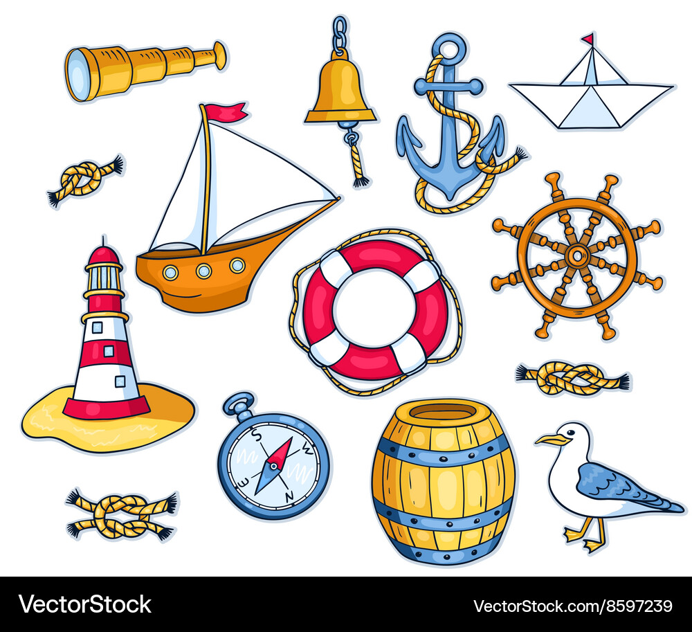 Set of sea objects Vector Image
