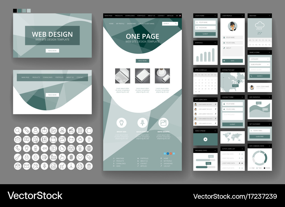Website design template and interface elements Vector Image