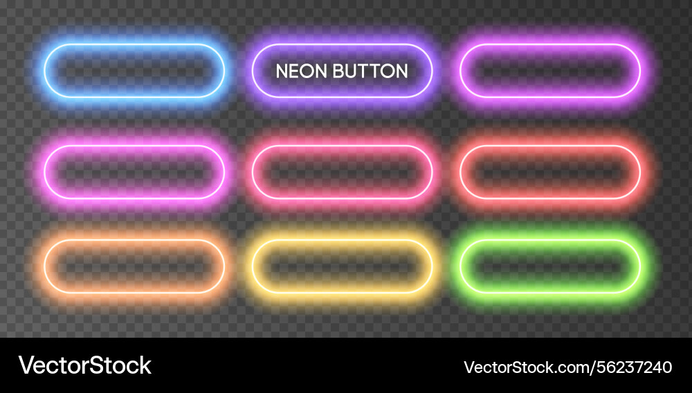 Action button neon rectangle 3d glow game box Vector Image
