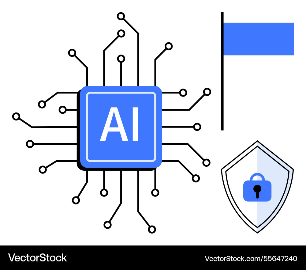 Ai processor with circuit lines flag Ai processor with circuit lines flag Vector Image