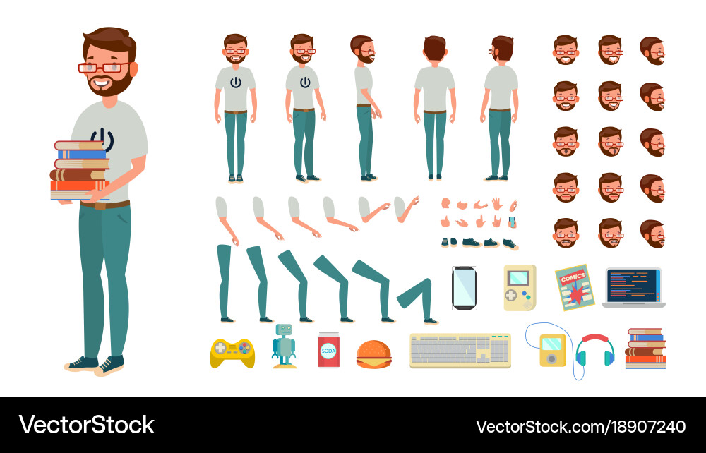 Animated Geek Character Set vector image