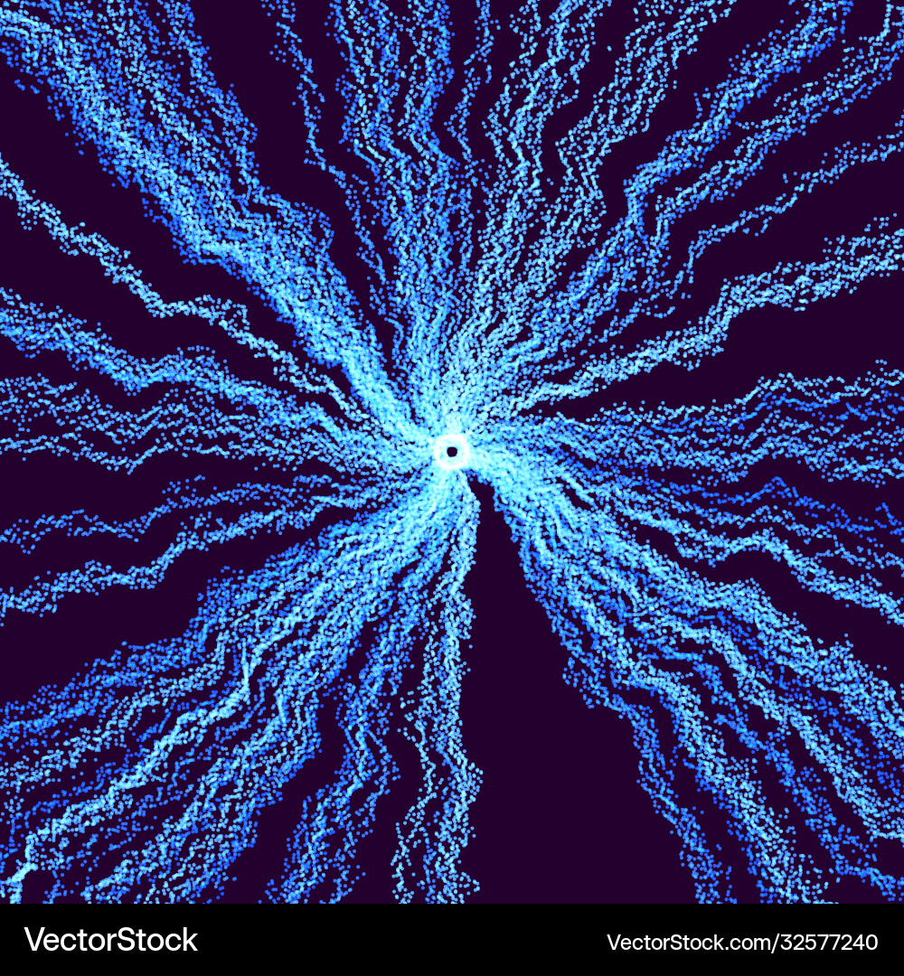 Glowing particles in out center dynamic flow vector image