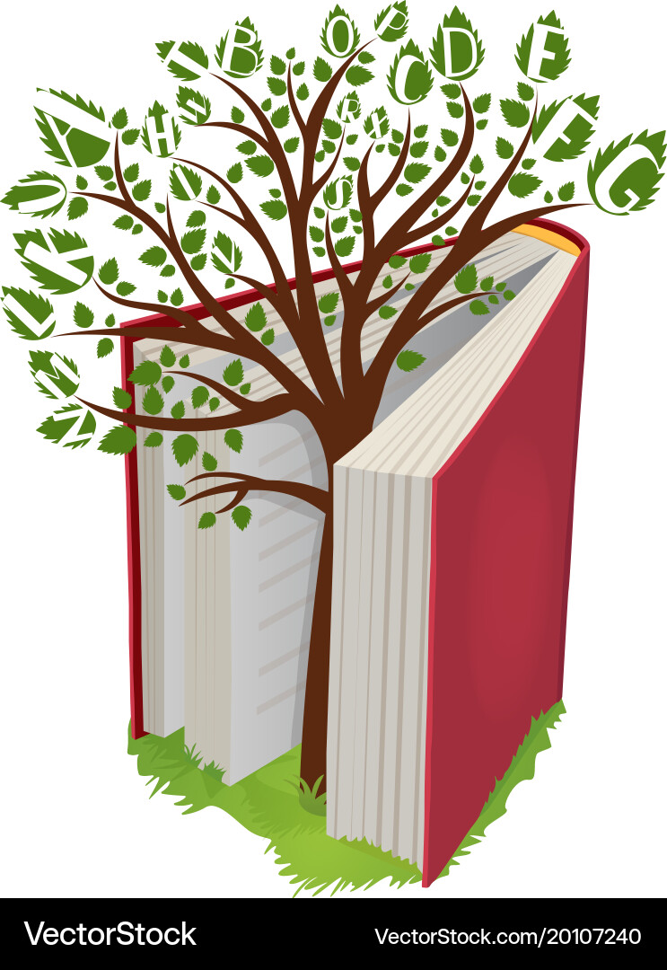 Knowledge tree with letters from open book vector image