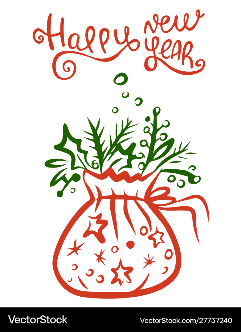 Santa claus bag and lettering happy new year Santa claus bag and lettering happy new year vector image