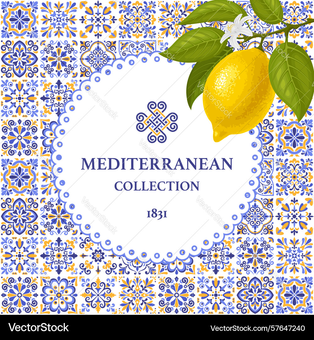 Square design with mediterranean azulejo pattern Square design with mediterranean azulejo pattern Vector Image