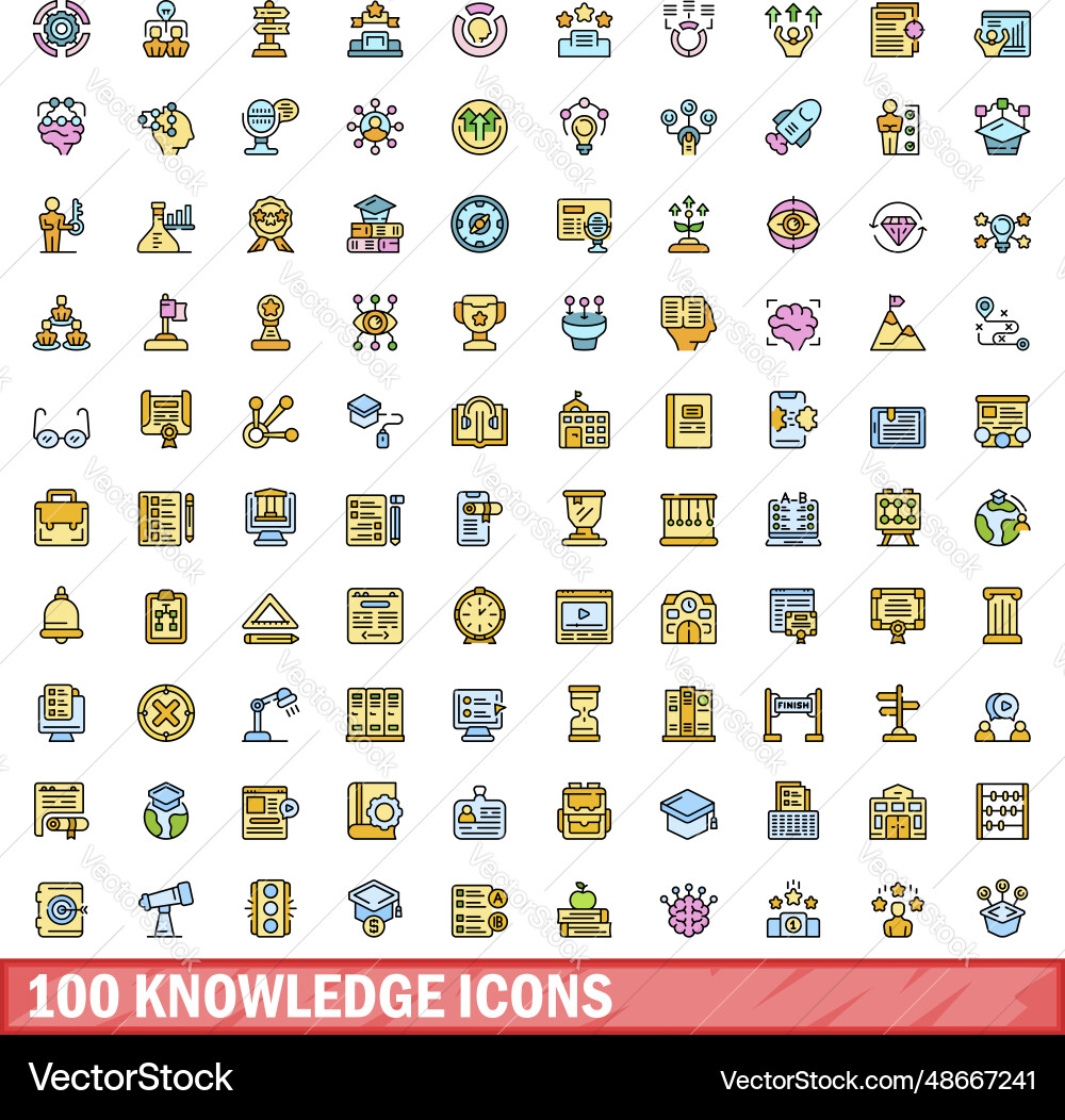 100 knowledge icons set color line style 100 knowledge icons set color line style vector image