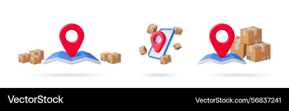 3d delivery set with map pointer 3d delivery set with map pointer vector image