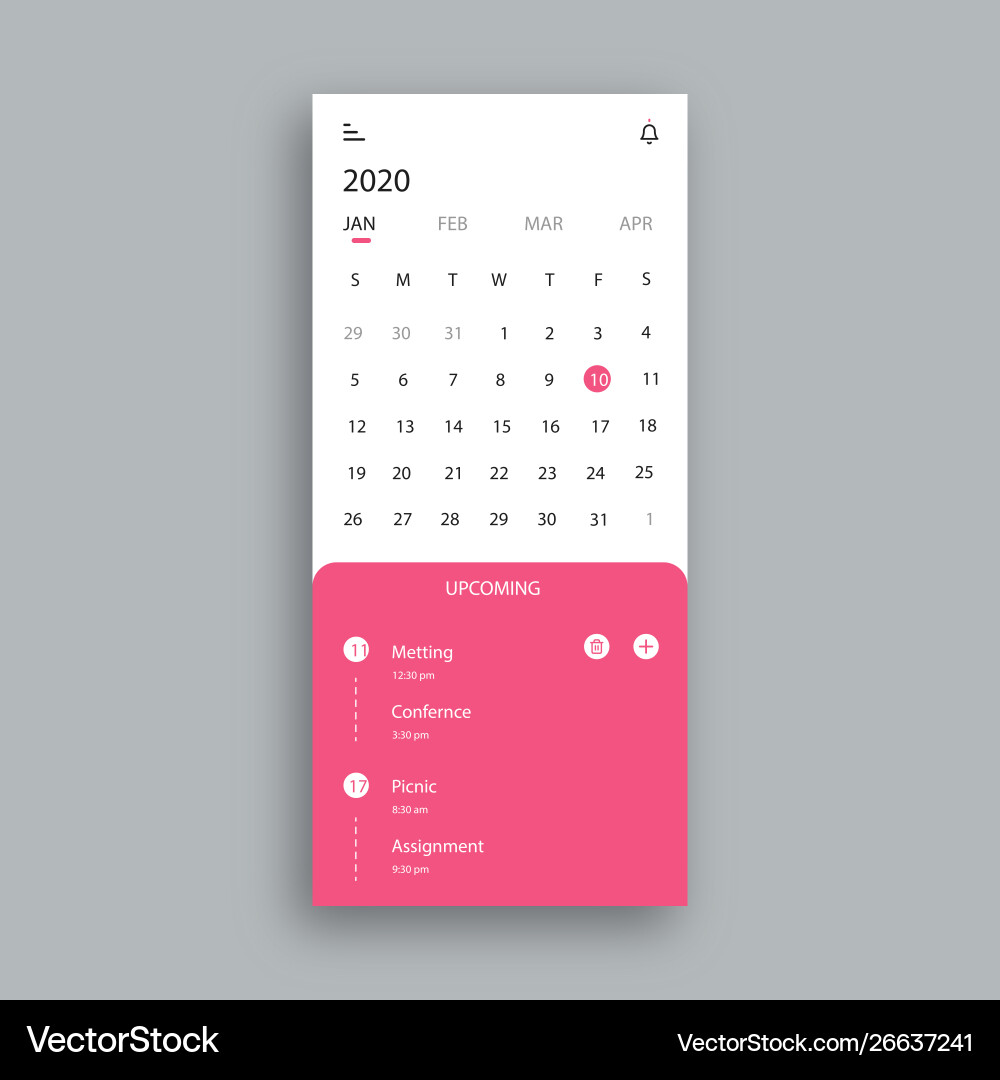 Calendar app ui design vector image