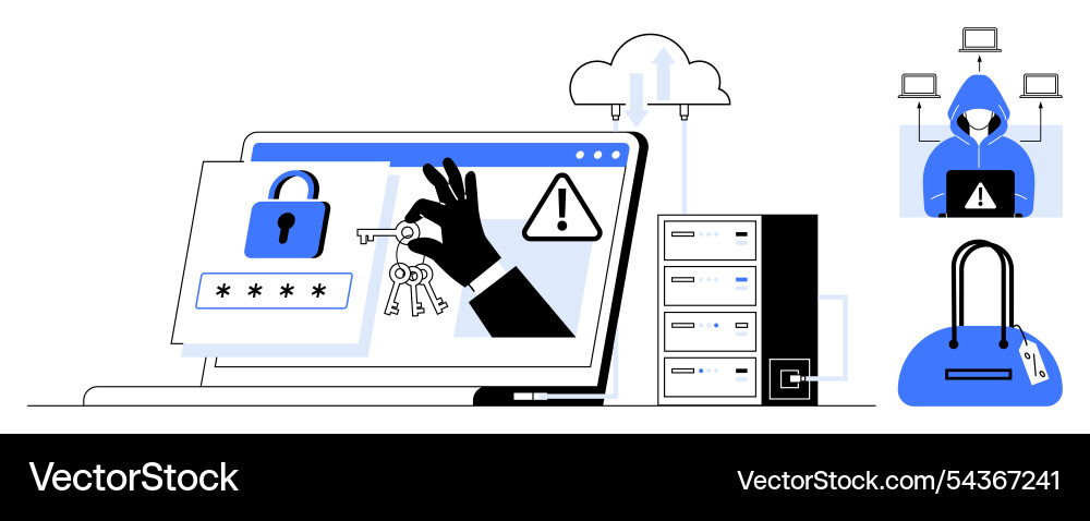 Cybersecurity threats hacker stealing passwords Cybersecurity threats hacker stealing passwords vector image
