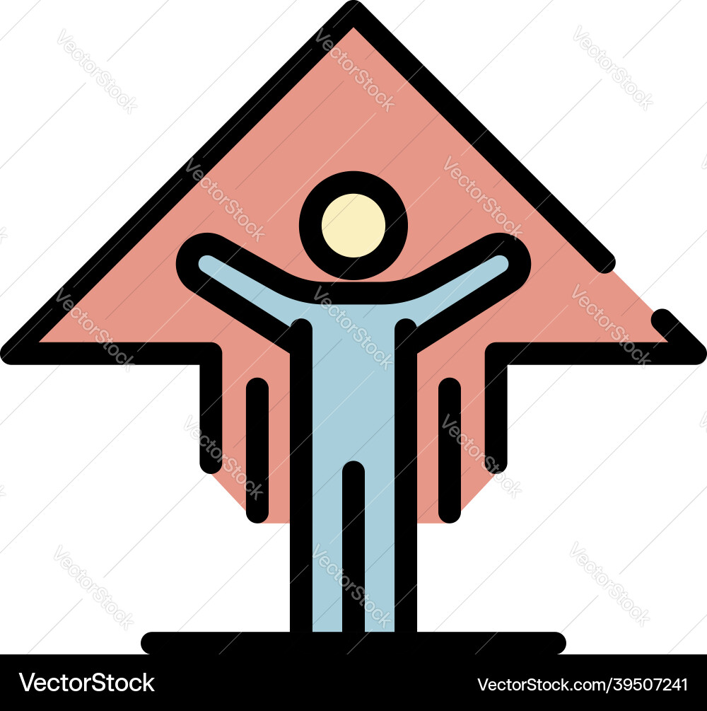 Man with an arrow up behind icon color outline Man with an arrow up behind icon color outline vector image