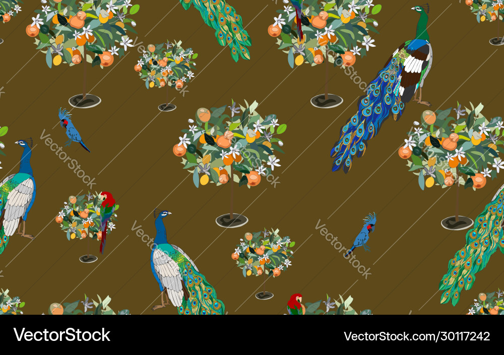 A garden with orange trees in bloom which tame A garden with orange trees in bloom which tame vector image