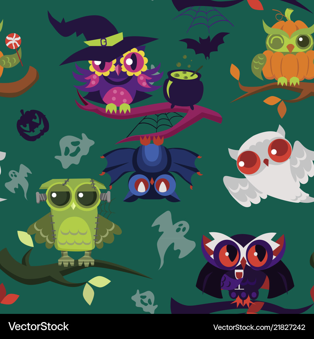 Cartoon halloween owls endlose Textur Cartoon halloween owls endlose Textur vektorbild