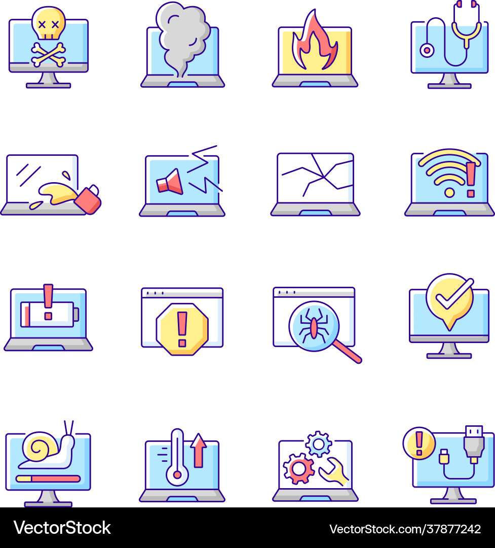 Computer Error Icons - Problem Set vector image