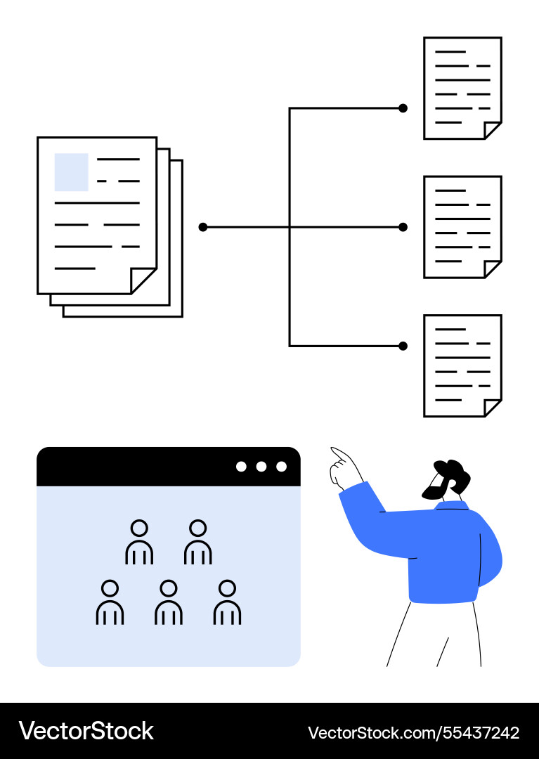 Document organization process with team members Document organization process with team members vector image