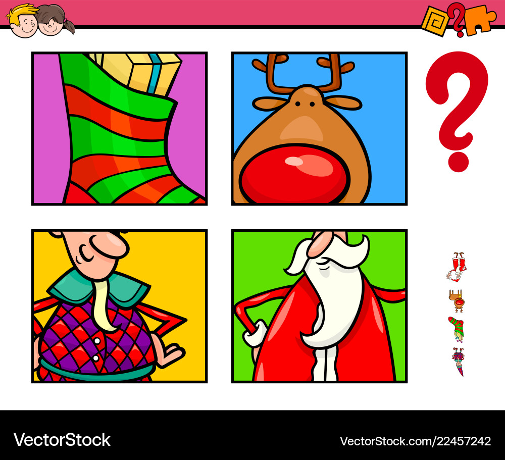 Guess xmas characters and objects game Guess xmas characters and objects game vector image