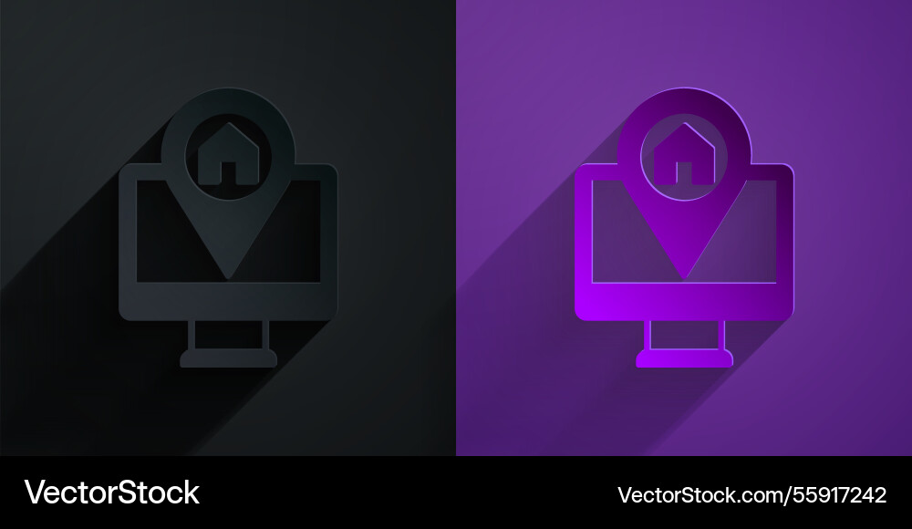 Paper cut computer monitor and folded map Paper cut computer monitor and folded map vector image