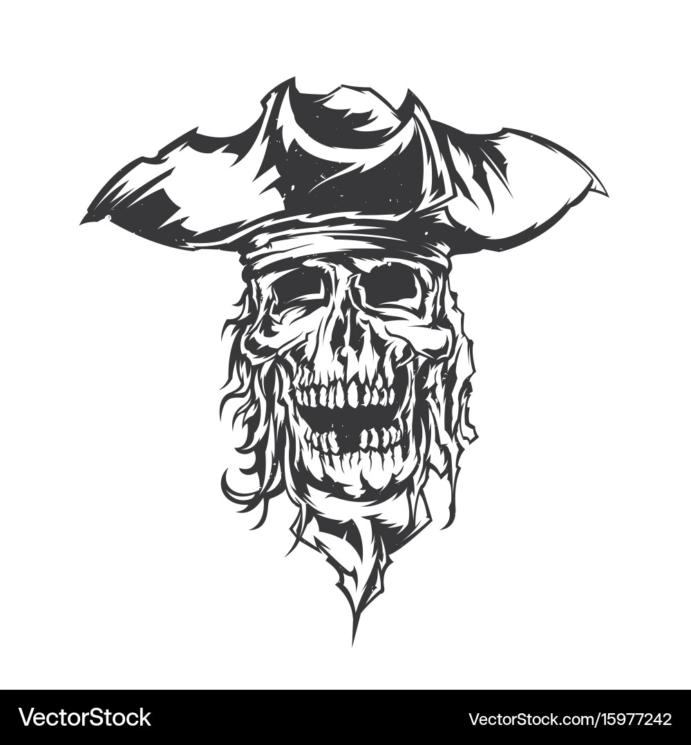 Skeletal Pirate Skull with Hat Vector Image