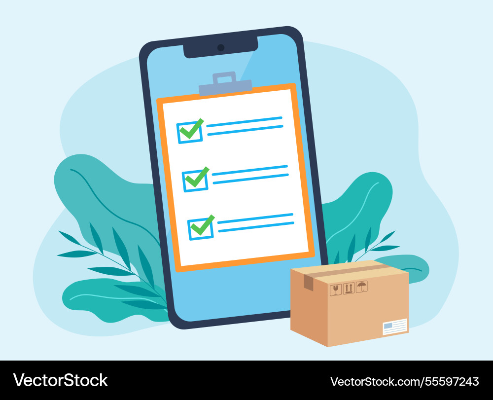 A checklist with marked items is displayed A checklist with marked items is displayed vector image