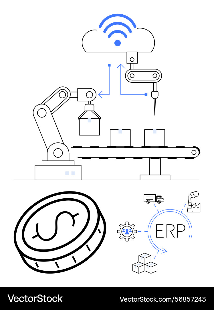 Automation and iot in smart manufacturing with erp Automation and iot in smart manufacturing with erp vector image