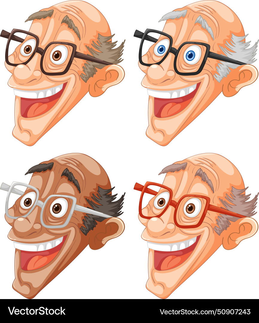 Four cartoon faces showing different expressions Four cartoon faces showing different expressions Vector Image