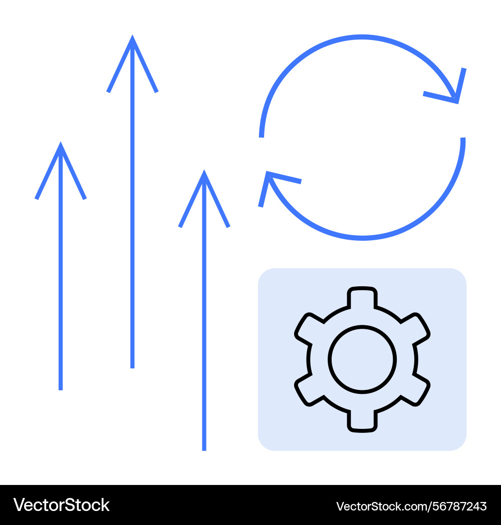 Growth arrows with gear and circular loop Growth arrows with gear and circular loop vector image