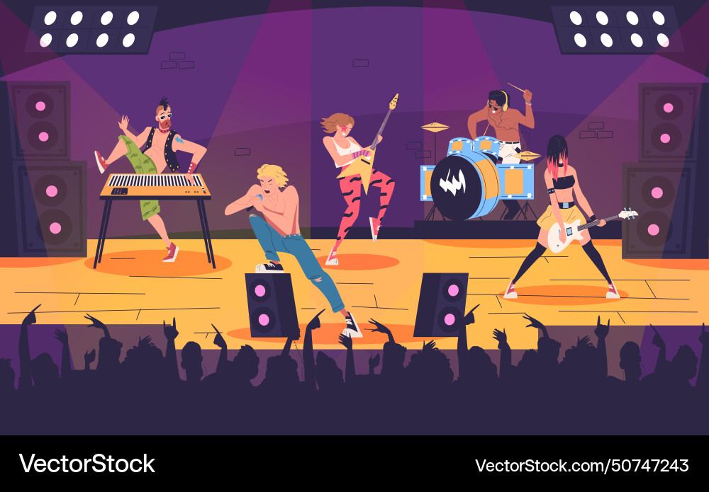 Rock band characters concert rocker musicians vector image