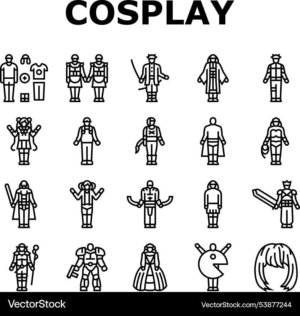 Cosplay comic movie anime icons set Cosplay comic movie anime icons set vector image