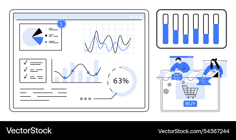 Data visualization and online shopping metrics Data visualization and online shopping metrics vector image