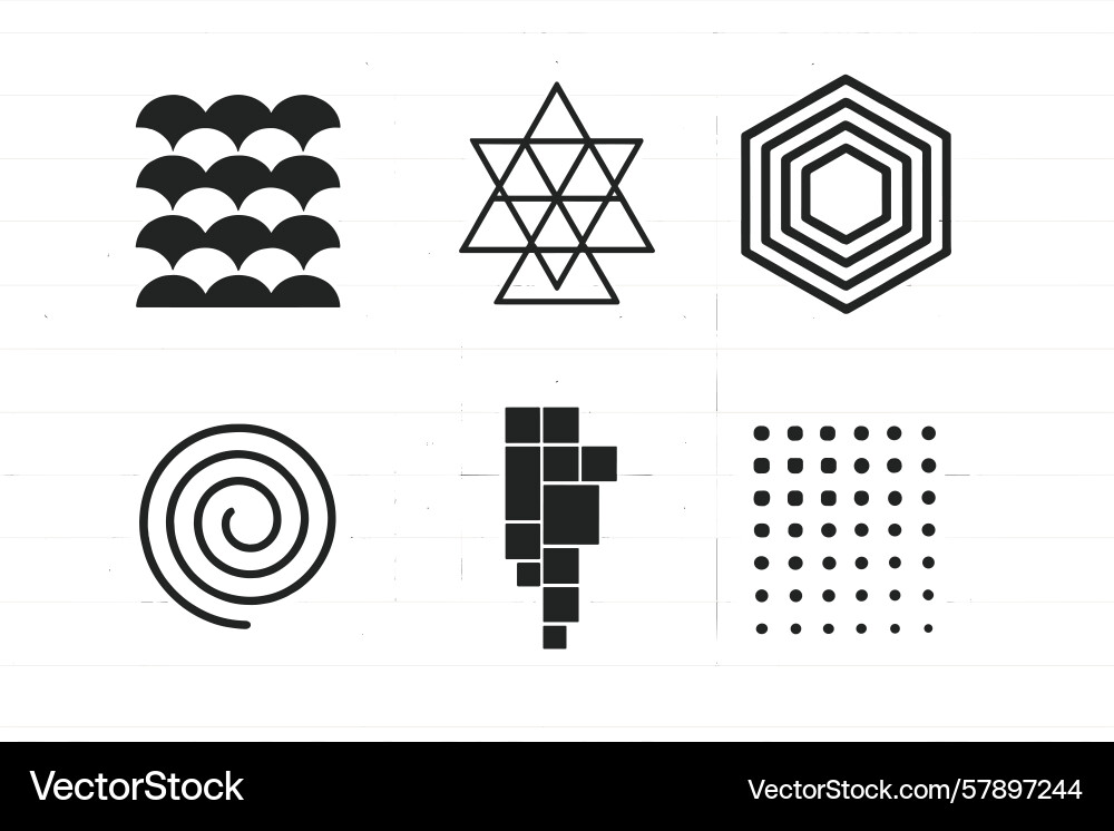 Geometric patterns displayed in black and white Geometric patterns displayed in black and white Vector Image