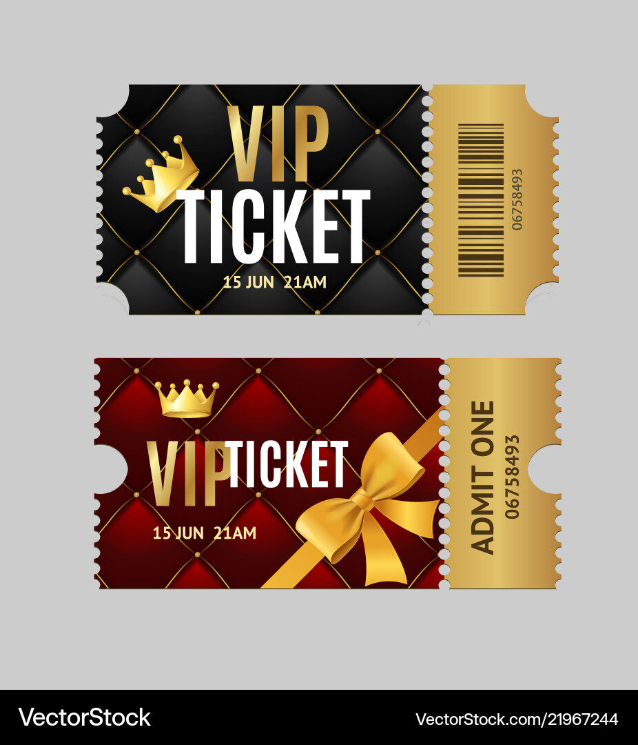 Realistic detailed 3d vip tickets set Realistic detailed 3d vip tickets set vector image