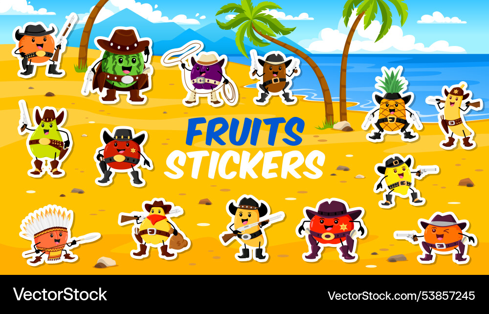 Cartoon cowboy ranger or sheriff fruit characters Cartoon cowboy ranger or sheriff fruit characters vector image