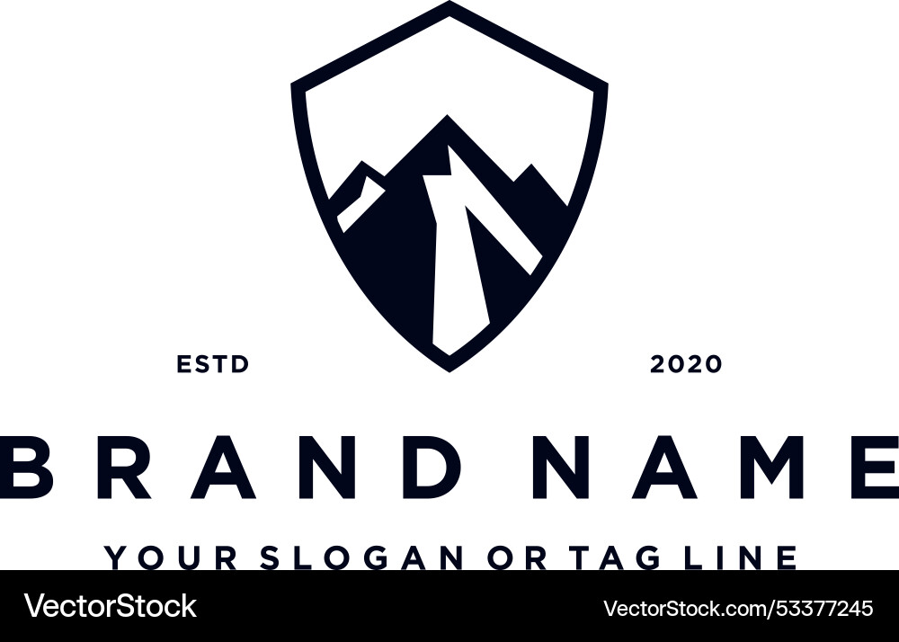 Creative mountain shield logo design concept Vector Image