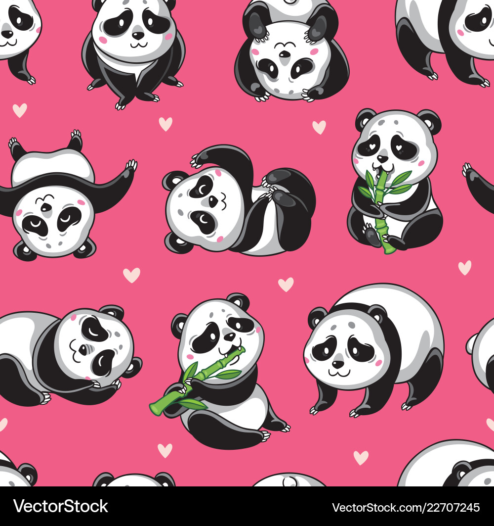 Kawaii Panda Seamless Pattern vector image