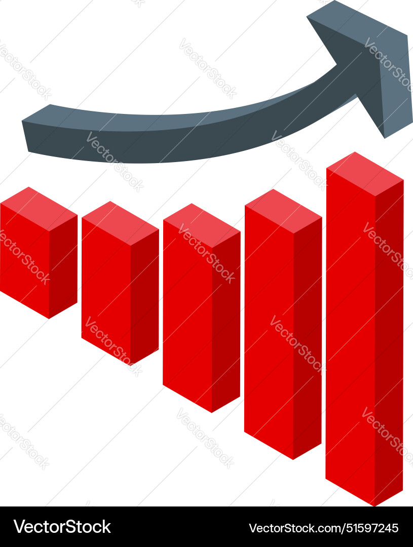 Red graph bars increasing showing growth Vector Image