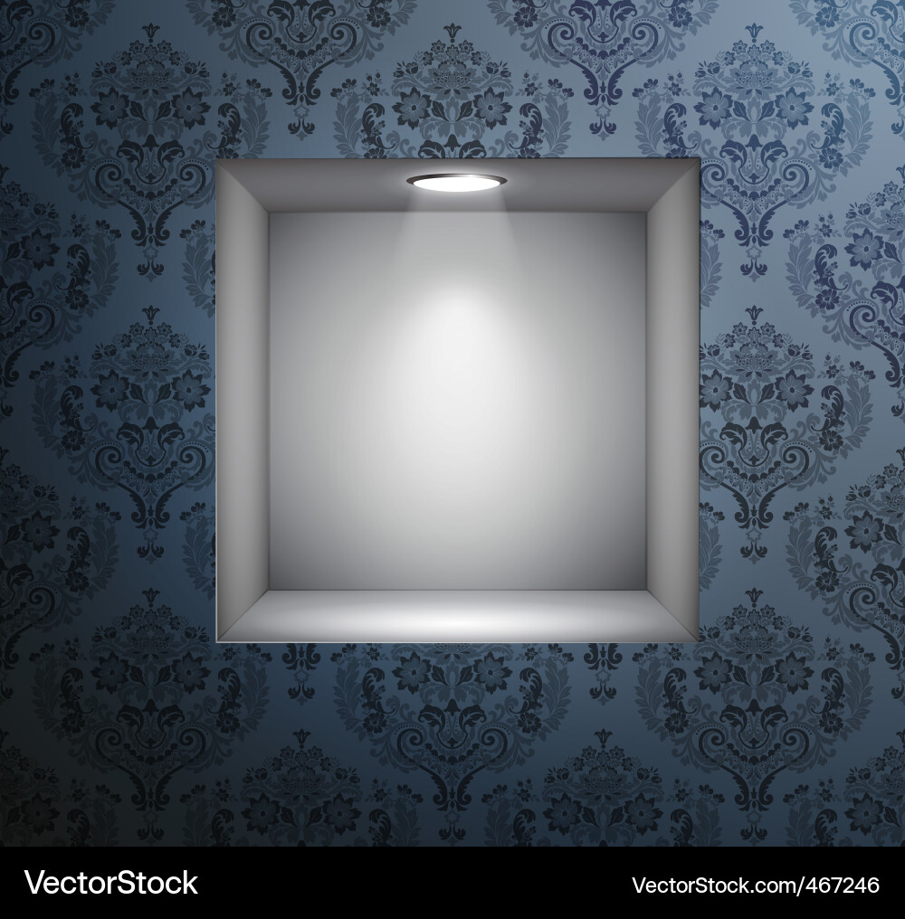 Empty Shelf with Damask Wallpaper Vector Image