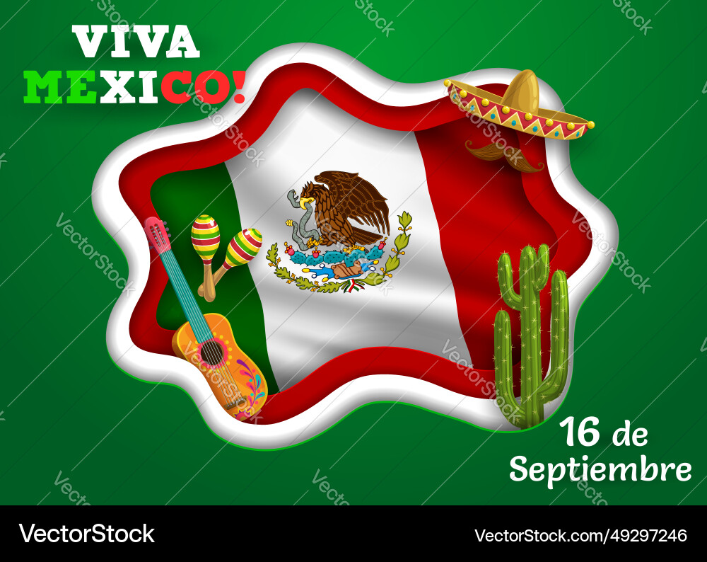 Mexican independence day flag paper cut banner Mexican independence day flag paper cut banner vector image