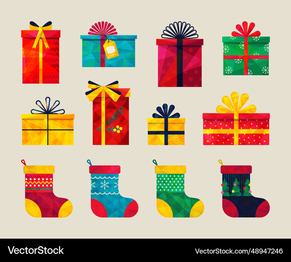 Xmas present gift stocking cute red santa box vector image