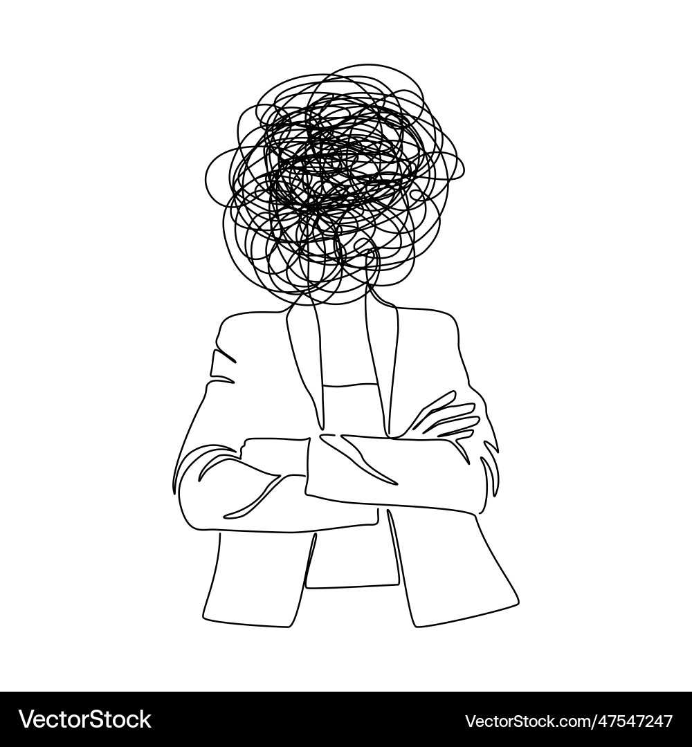 Continuous one line drawing of woman with confused Continuous one line drawing of woman with confused vector image