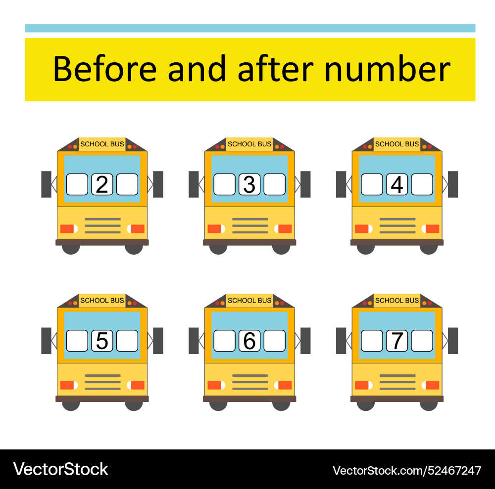 Numbers Before and After - Learning Worksheet vector image