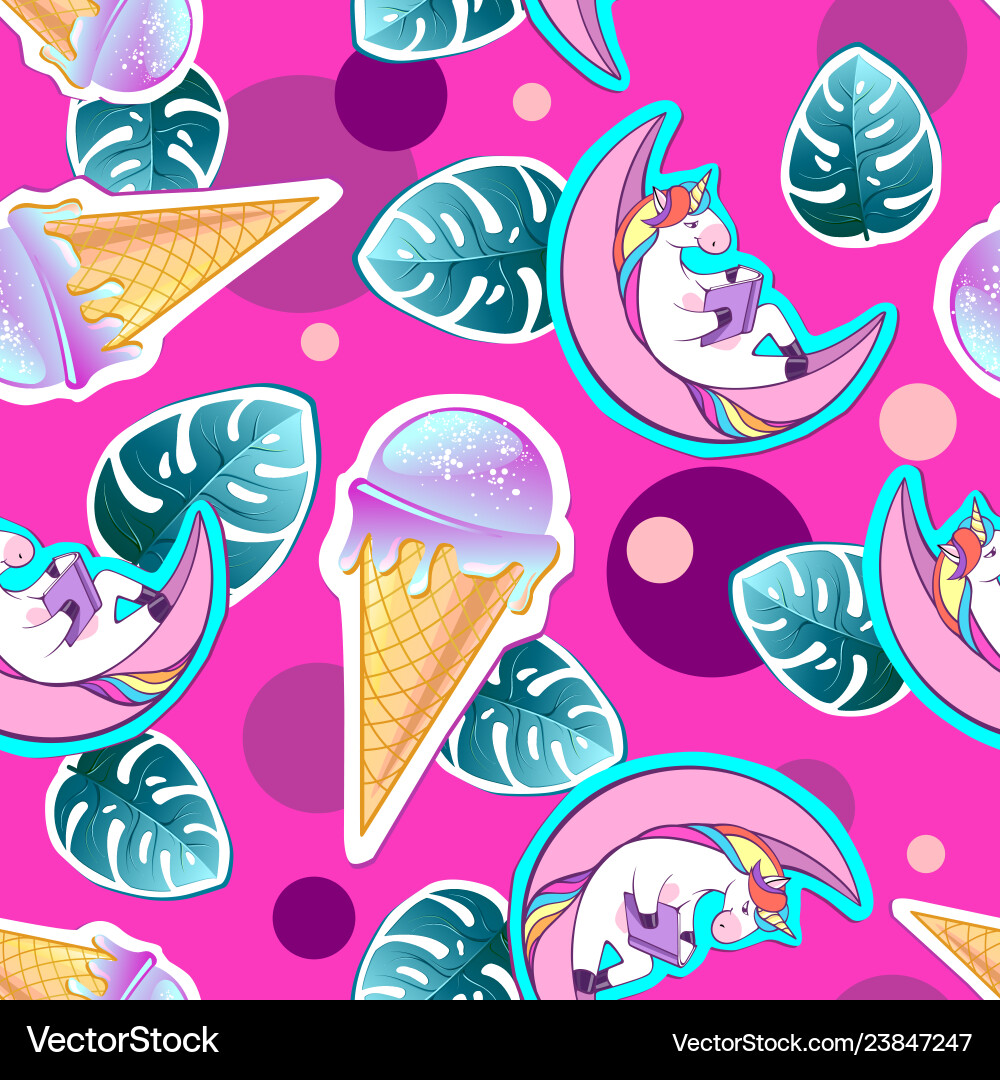 Summer Unicorn Pattern with Ice Cream Vector Image